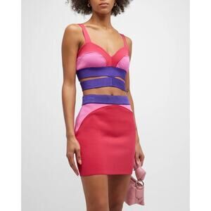 PAOLA BERNARDI Renata Mini Skirt Womens Pink Purple Colorblock Stretch Knit NEW